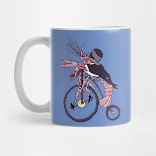 Lobster Shrimp Gentleman on Retro Bicycle Mug